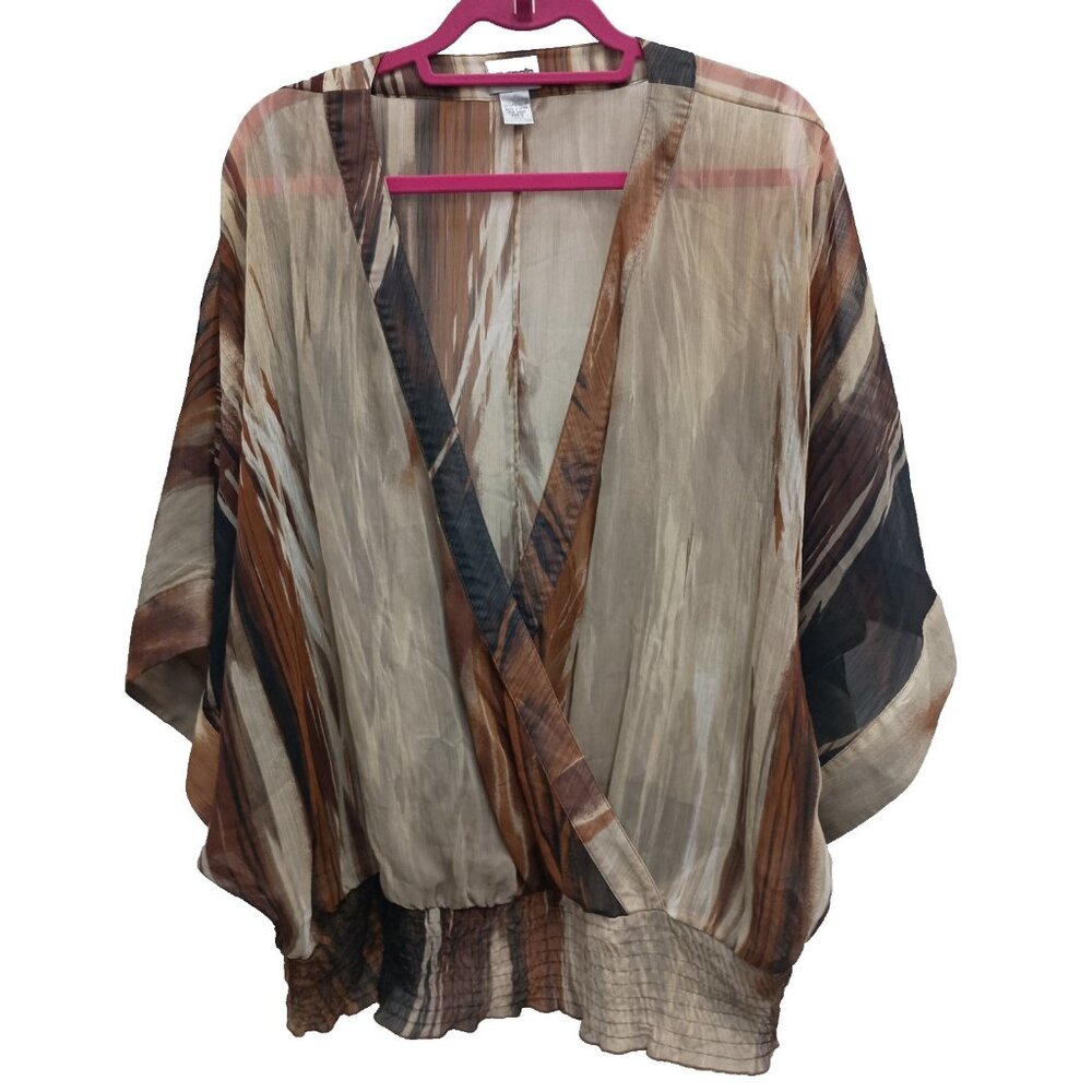Chico's Brown Taupe and Cream Striped Sheer Blouse